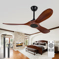 52-inch Ceiling Fan Without Light, with Remote Control, Reversible DC Motor, with 3 Solid Wood Blades, for Patio, Living Room, Bedroom, Farmhouse (Black + Walnut)