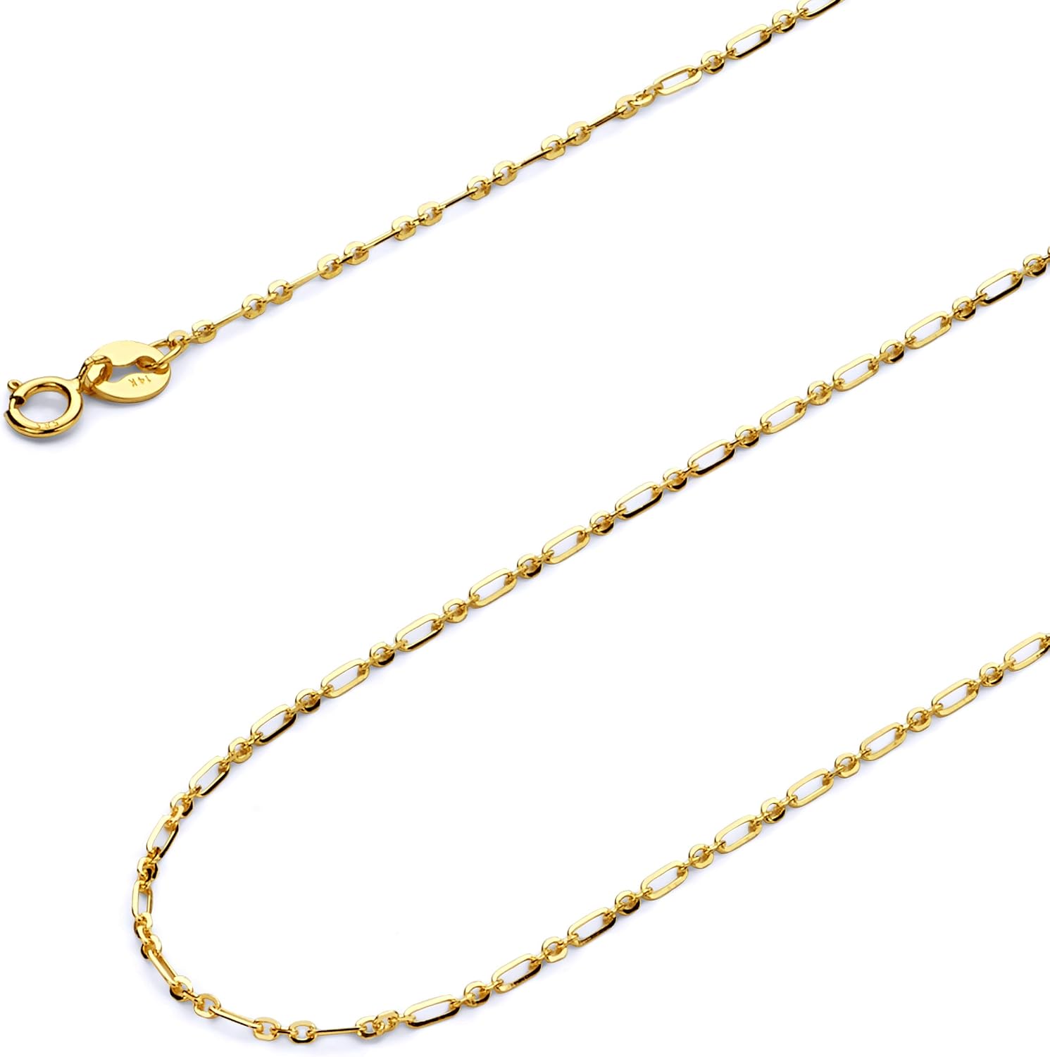 14k REAL Yellow Gold Solid 1.2mm Open 1+1 Cable Chain Necklace with Spring Ring Clasp