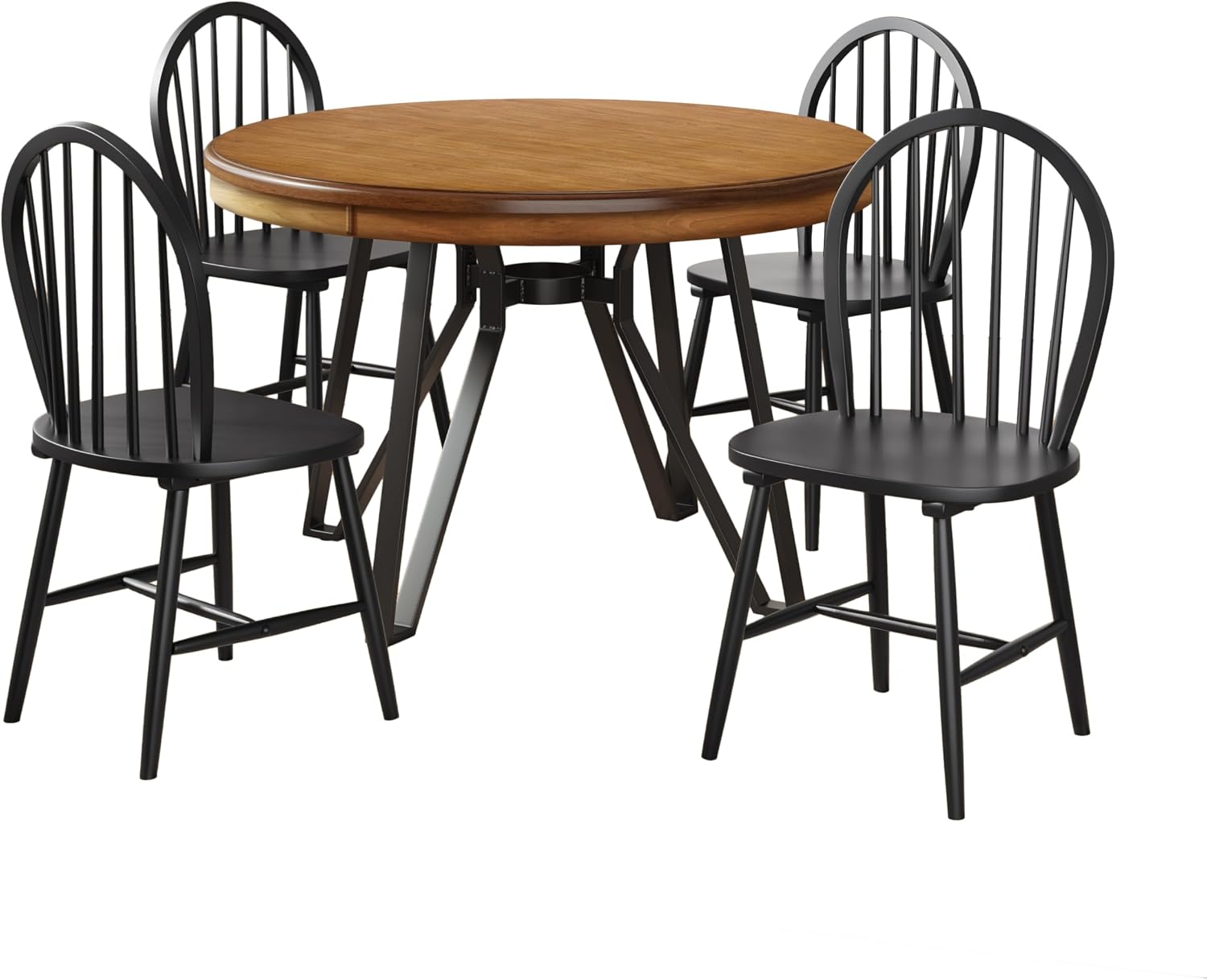 Christopher Knight Home Declan 5 Piece Wooden Dining Table Set for 4, Modern Dining Chairs Set of 4 and Table Set, Round Dining Table and Chair Set for Home/Apartment/Restaurant, Black+Brown