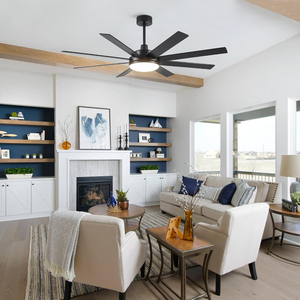 Ceiling Fans with Lights and Remote - 62 Inch Black Modern Ceiling Fan with Light for Bedroom Living Room Kitchen Indoor - 6 Speed Reversible DC Motor Timer 3 CCT Dimmable