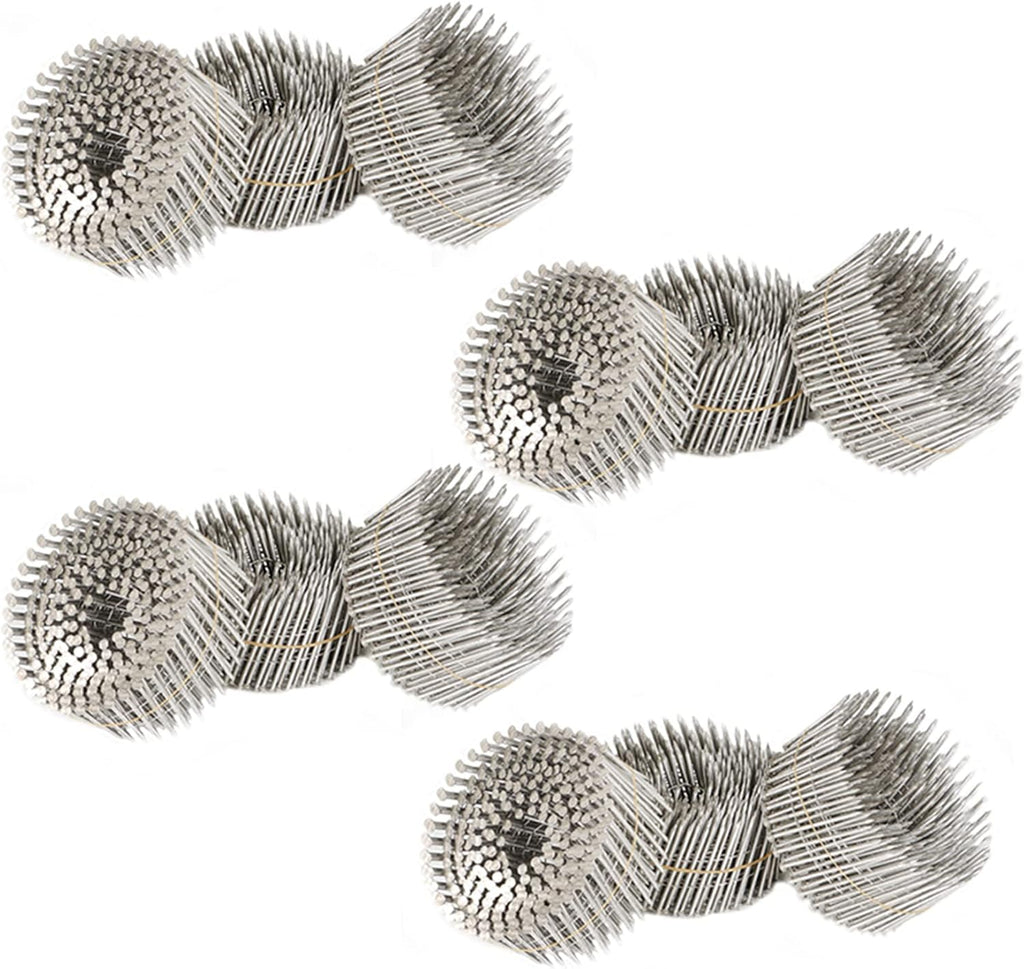 3600 Count Stainless Coil Siding Nails 15 Degree Coils 2-1/2 Inch, 0.09 Inch Ring Shank, Small Cap Coil Nail