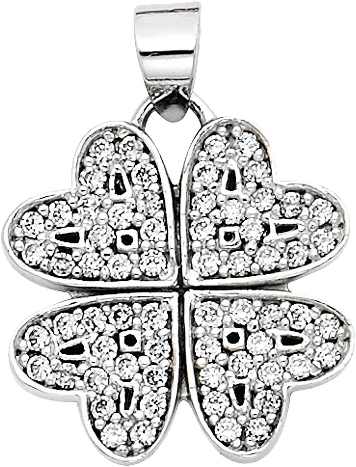 The World Jewelry Center 14k White Gold Four Hearts CZ Pendant with 1.2mm Cable Chain Necklace