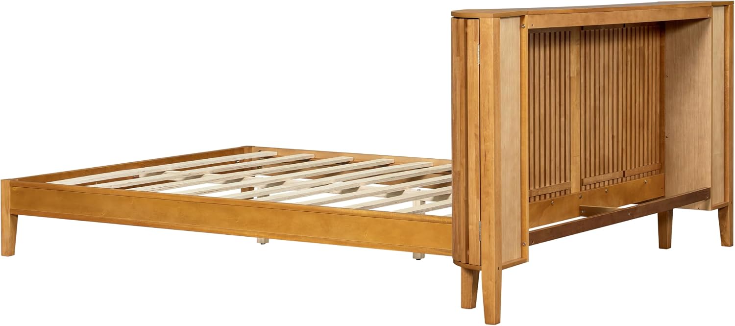 Christopher Knight Home Renata Queen Bed Frame with Grace Slat Headboard, Platform Bed with Side Cabinets, Wood Bed Frame Queen Size, Solid Stable Bedframe, No Box Spring Needed, Noise Free, Natural