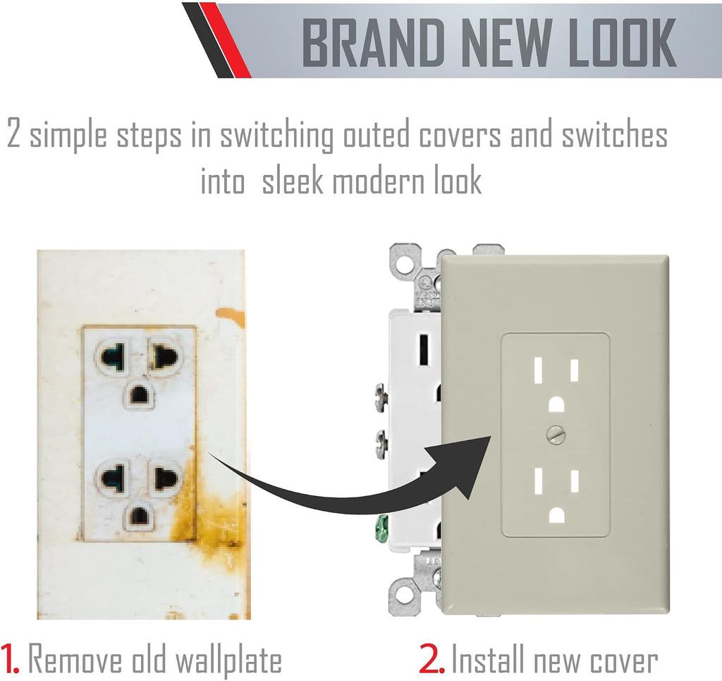 TayMac MW2500I MASQUE 1-Gang Decorator Electrical Outlet Cover Wall Plate, Replaces Old and Discolored Wall Plate for Electrical Outlet, Home Improvement Essentials, Ivory Polycarbonate (Pack of 50)