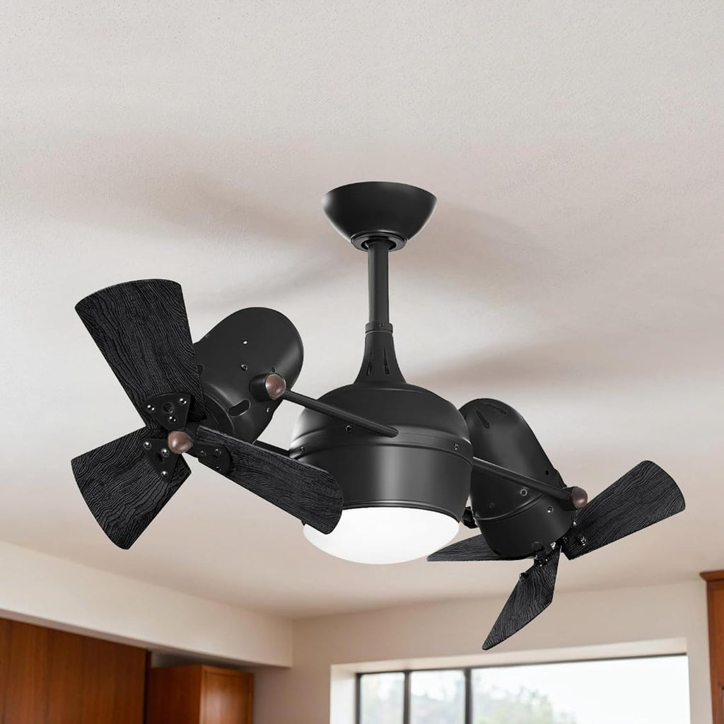 Matthews DGLK-BK-WDBK Dagny LK Damp Rated 41' Dual Motor 360° Rotational LED Ceiling Fan with Light & Remote, Solid Wood Blades, Matte Black