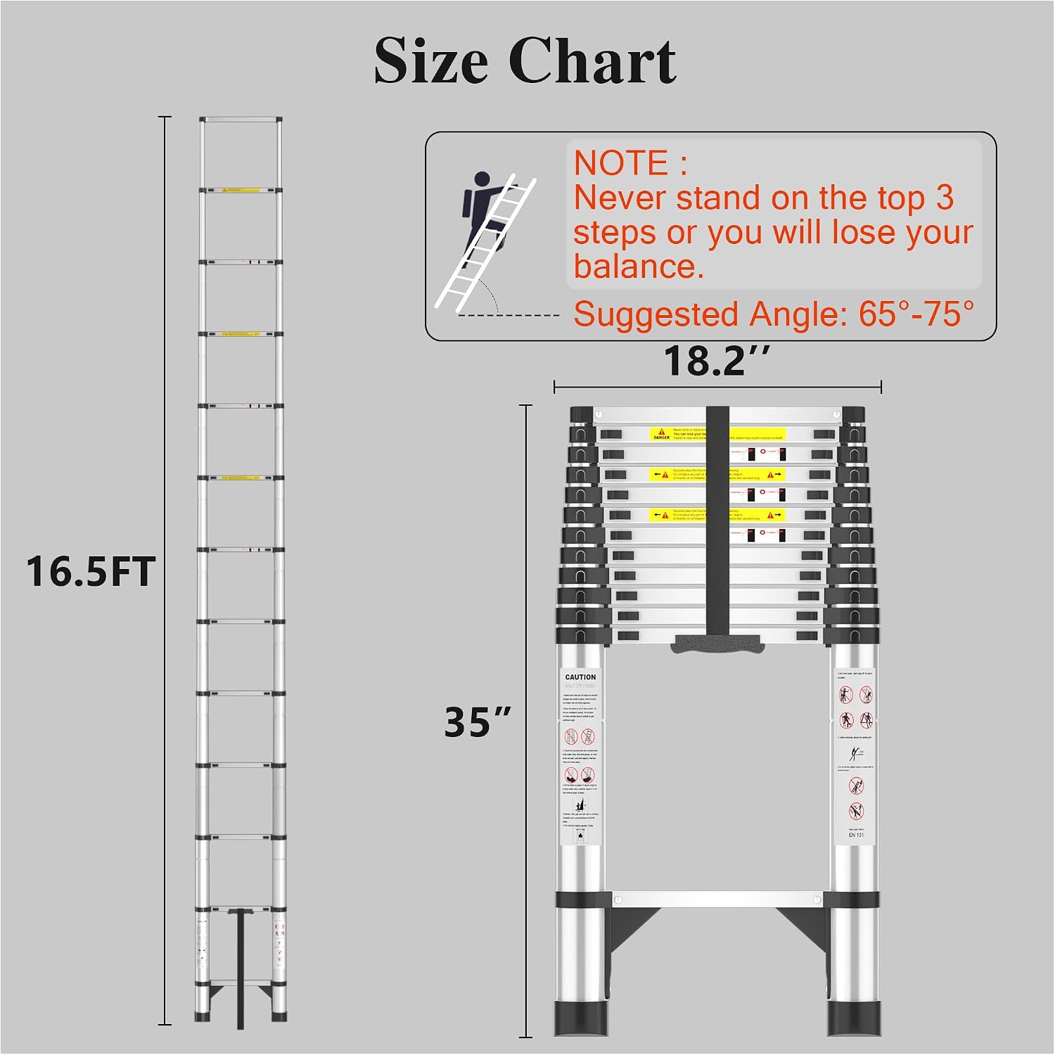 Telescoping Ladder, 16.5 FT Aluminum Extendable Ladder, 330 Lbs Capacity, Collapsible Folding Ladder for House, Roof, RV & Travel Trailer (Silver)