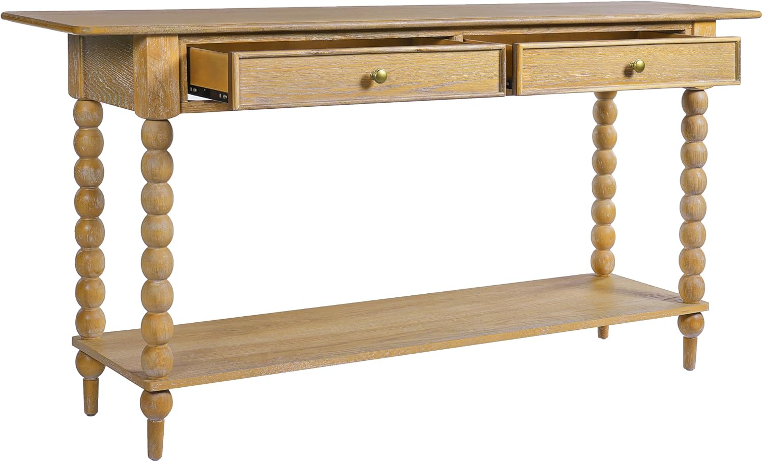Christopher Knight Home Zeka Narrow Console Table with Storage, Wood Entryway Table with 2 Drawers and 1 Bottom Shelf, Retro Display Table with Unique Spherical Legs for Hallway, Living Room, Natural