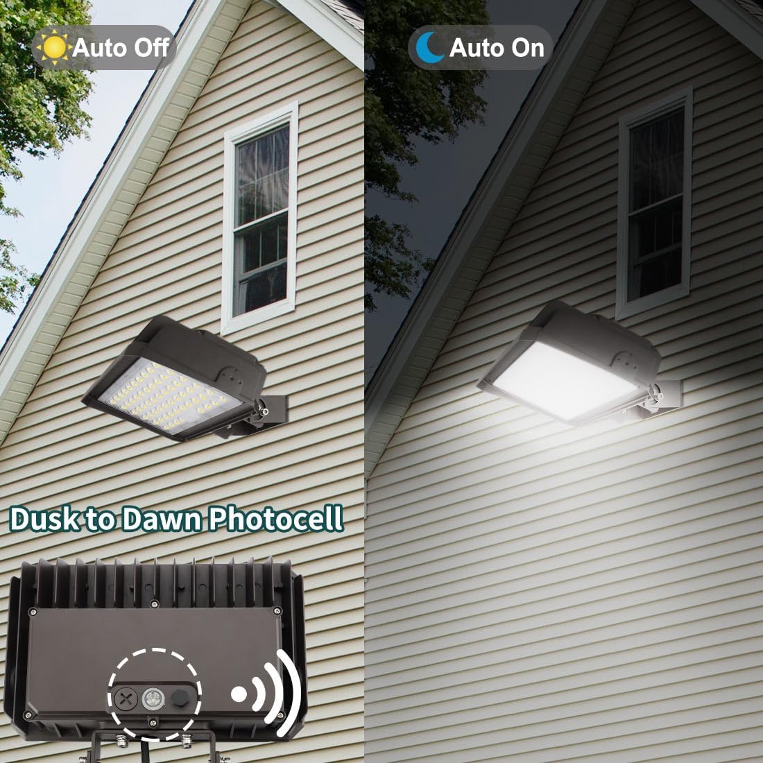 kadision 150W LED Flood Light with Dusk-to-Dawn Photocell, 150W/100W/75W Adjustable 130lm/W 5000K Daylight 100-277V IP65 Waterproof, Trunnion Mount LED Parking Lot Light, ETL Listed (Pack of 4)