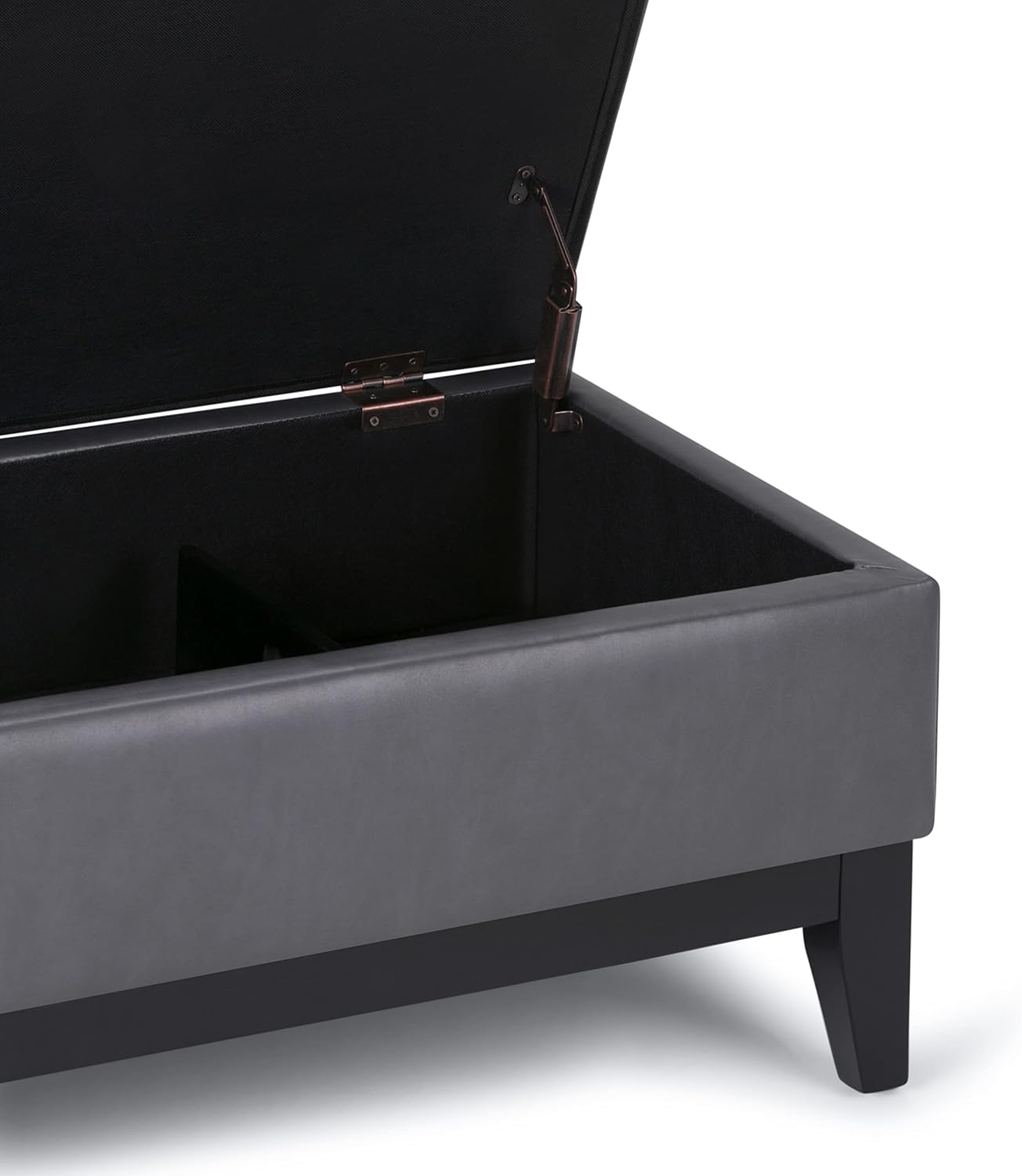 SIMPLIHOME Oregon Storage Ottoman Bench with Tray - 42 inch Wide Upholstered Vegan Leather Rectangle Storage Ottoman Bench in Stone Grey, Transitional Tufted Ottoman for Living Room with Lift-Up Lid