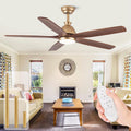 Ceiling Fans with Lights Remote Control, 60 Inch Gold Outdoor 5 Walnut Wood Blades Modern Ceiling Fan DC Reversible Motor for Patio Bedroom Living Room Farmhouse