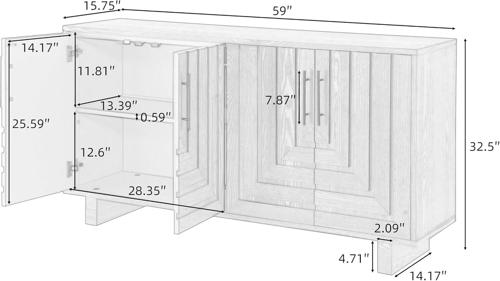 Christopher Knight Home Guke Modern Wooden Kitchen Sideboard Cabinet with Metal Handles, Rectangular Living Room Storage Cabinet with Shelves, Spacious Dining Room Cupboard with 4 Doors, Black