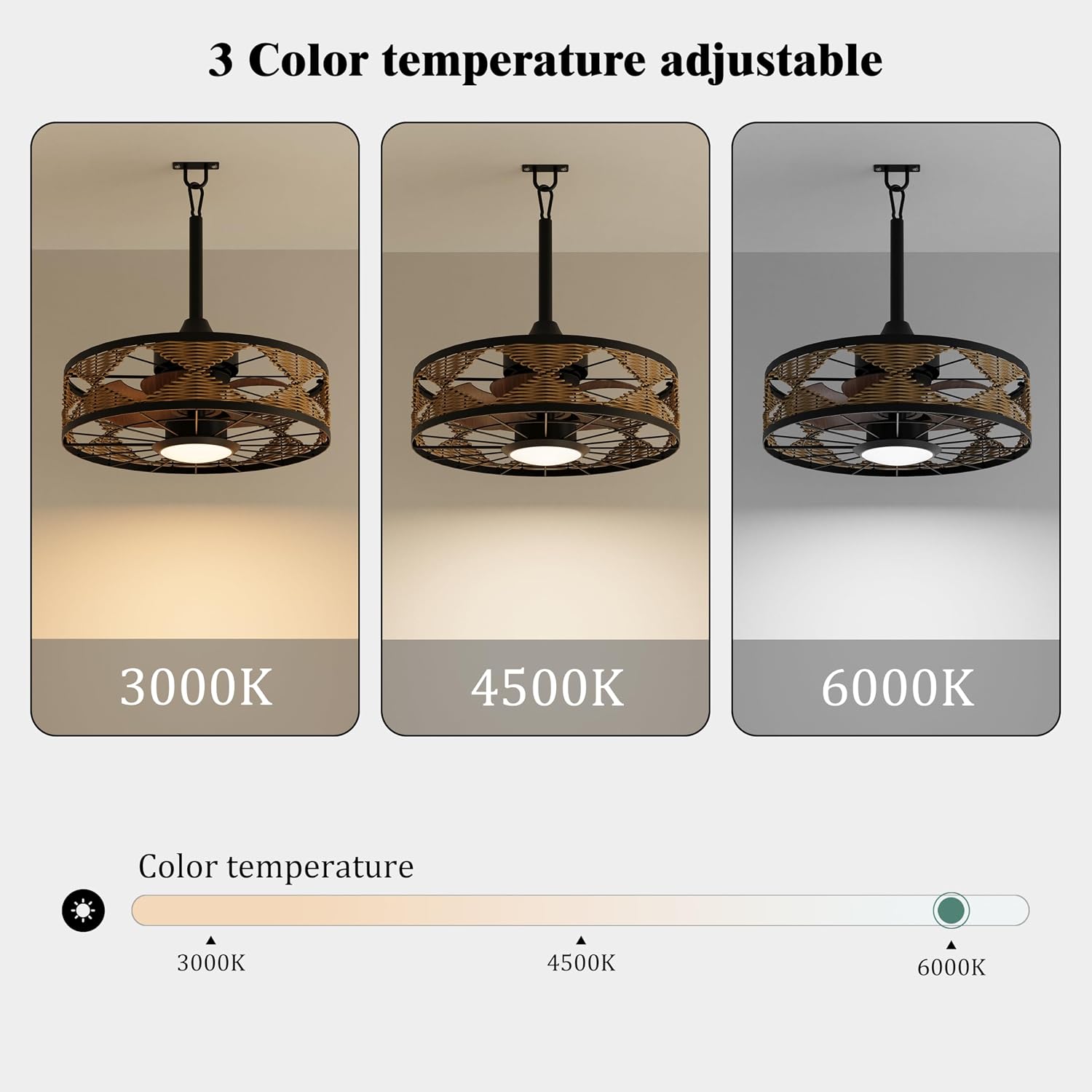 Boho Outdoor Ceiling Fans for Patios, 20 Inch Waterproof Plug In Ceiling Fan with Light, 3CCT, Rattan Caged Gazebo Fan Light with Remote and App Control, 6 Speed Reversible for Pergola, Porch, Indoor