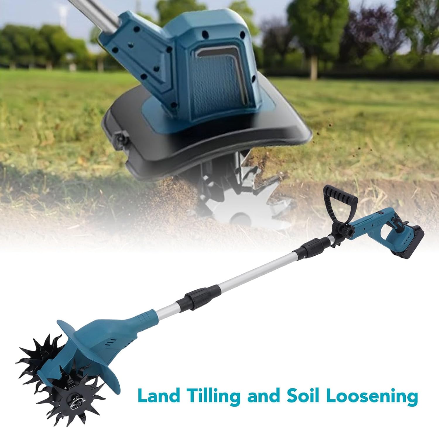 FTVOGUE Cordless Tiller Cultivator Electric Garden Tiller 500W 330RPM with Digital Display for Gardening Soil Cultivation (US Plug)