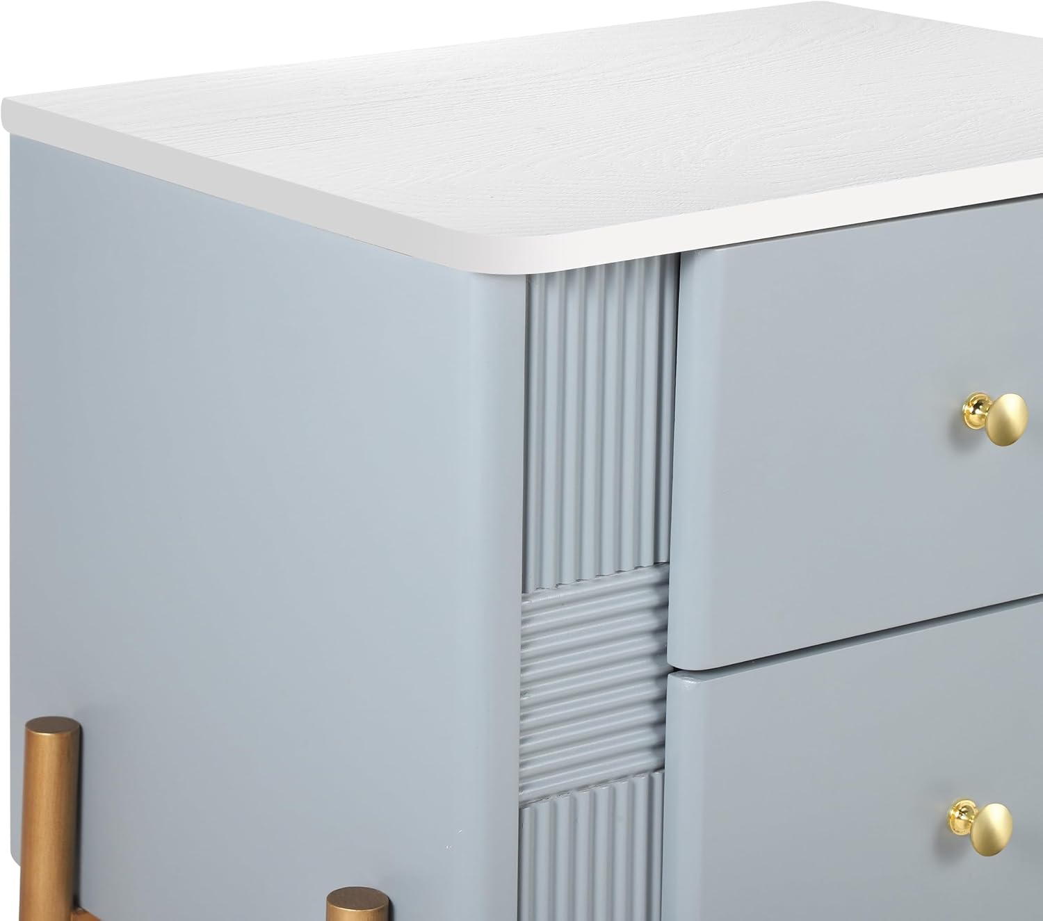 Christopher Knight Home Canyon Modern Nightstand with Golden Metal Handles and Legs, Bedside Table/End Table for Bedroom/Living Room, Multipurpose Storage Cabinet with 2 Drawers, Blue