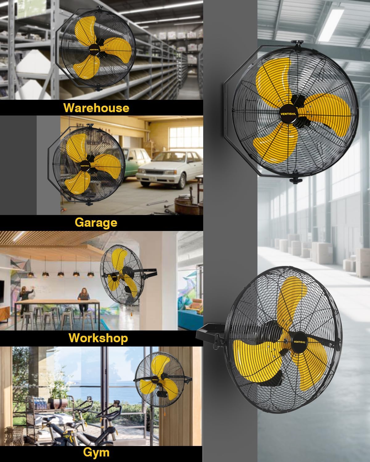 VENTISOL 20 Inch Waterproof Wall Mount Fan, Barn Fan with Sealed Motor 3-Speeds 4650 CFM Heavy Duty for Home, Workshop, Industrial, Barn, Greenhouse, ETL Listed
