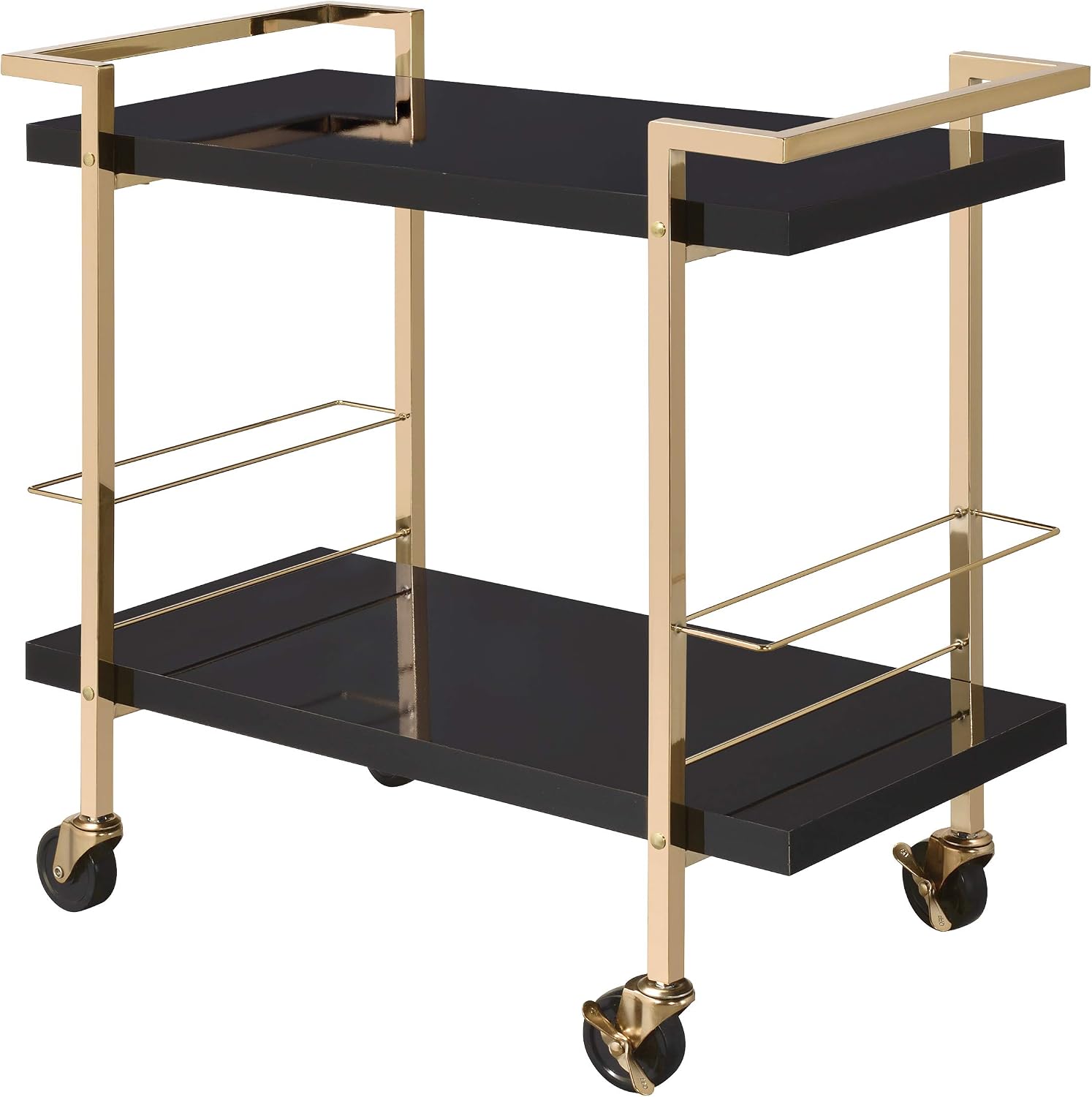 OSP Home Furnishings Alios Modern Serving Cart, Black Gloss Finish and Gold Frame