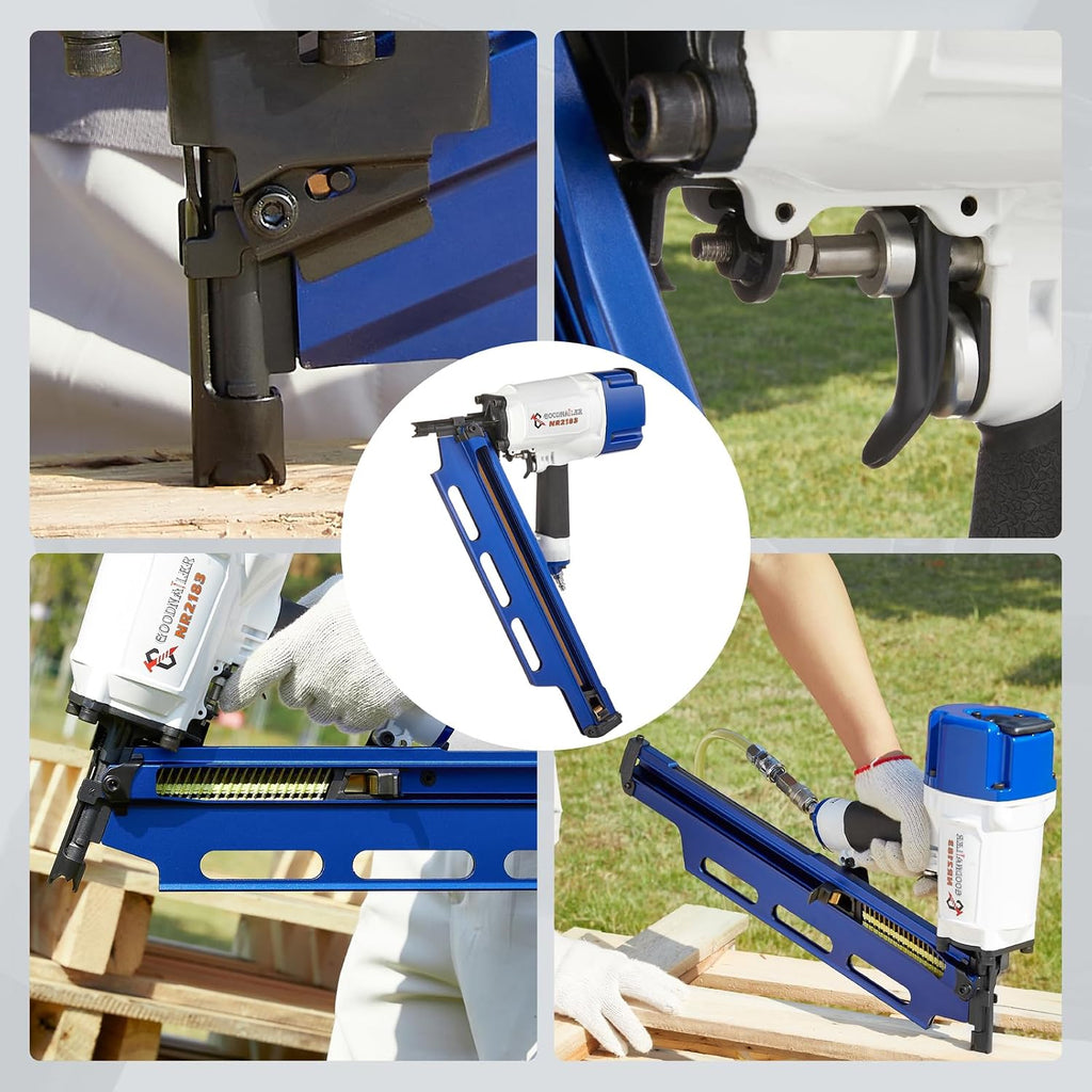 NR2183 Framing Nail Gun 21 Degree Plastic Strip Nailer 2-Inch up to 3-1/4-Inch Plastic Collated Full Head Framing Nailer Aluminum Magazine Light Weight Fast Speed （Navy Blue）