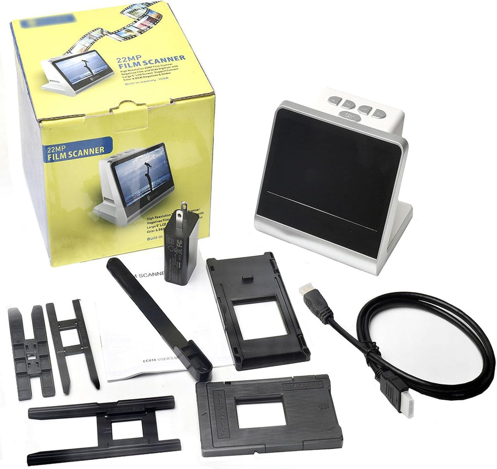 All-in-One Digital Film Scanner, 22 MP Film & Slide Scanner, with 5 Inch LCD Screen, Built-in 16GB Memory, Converts