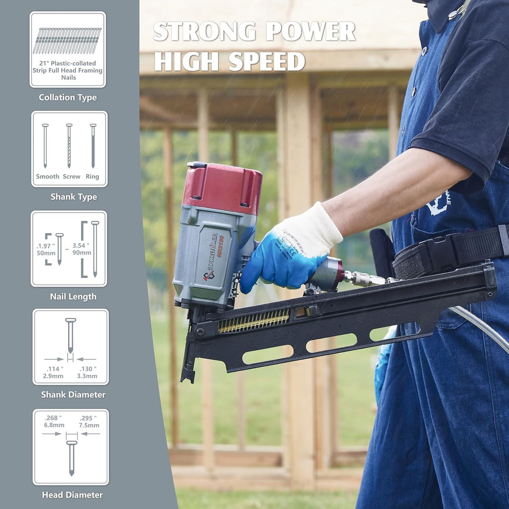NR2190 21 Degree Plastic Strip Framing Nailer Nail Gun Aluminum Magazine The Same Function As NR83A2 Can Use 2'-3-1/2' Length Nails