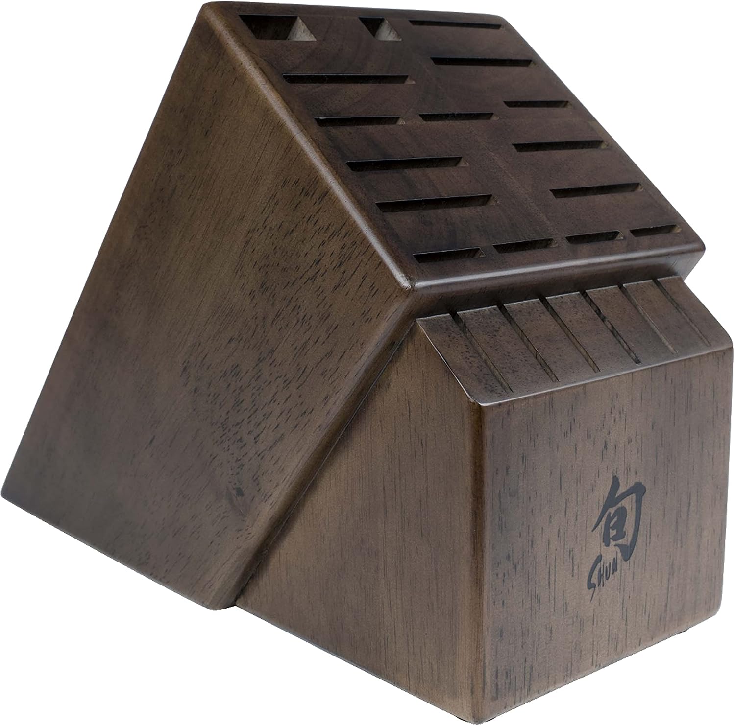 Shun Walnut Finish Knife Block, 22 Slot Large Wooden Knife Holder, Genuine Dark Stained Wood, Kitchen Storage for Professional and Home Chefs