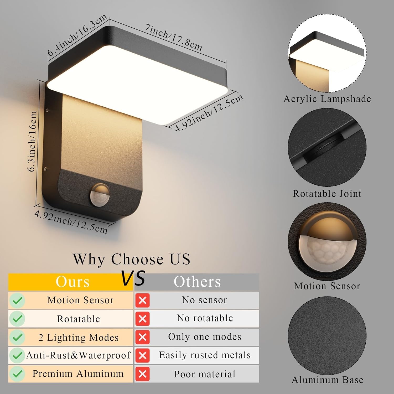 2 Pack Motion Sensor Outdoor Wall Light,Modern LED Black Motion Outdoor Light IP65 Waterproof Exterior Wall Sconces for Garage Porch 3000K