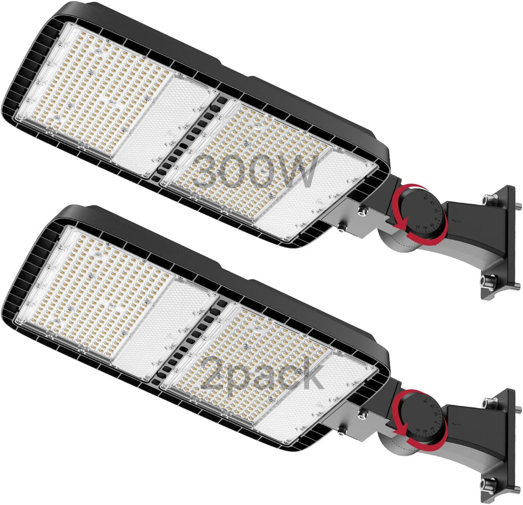 Kifflux LED Parking Lot Light Outdoor 300W 2Pack, AC120V Shoebox Lights 5000K Dusk to Dawn LED Outdoor Light Wall Mount Exterior Flood Light Commercial Area Lighting for Parking Lot