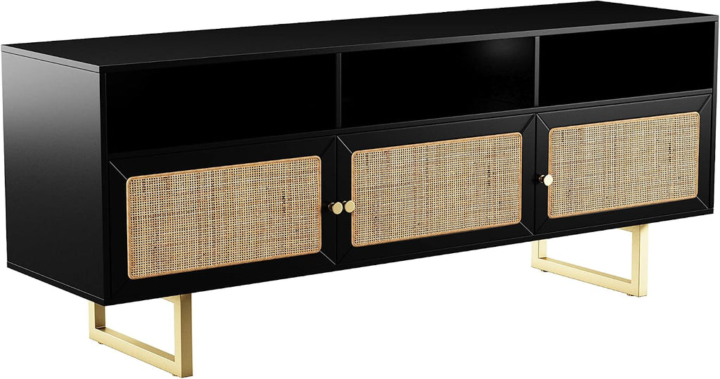 SEI Furniture - Mursley Media Cabinet with Storage - Transitional Design, Black Rattan - Ideal for Living Room, Family Room (MS1222613)