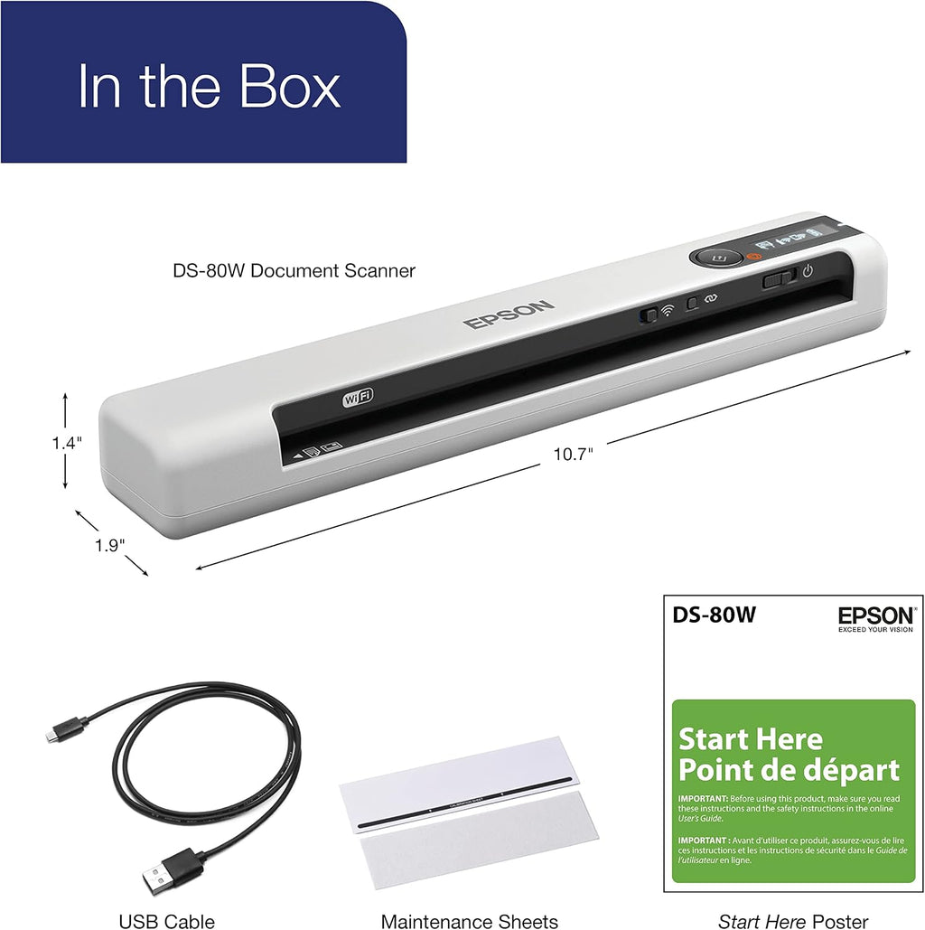 Epson DS-80W Wireless Portable Sheet-fed Document Scanner for PC and Mac