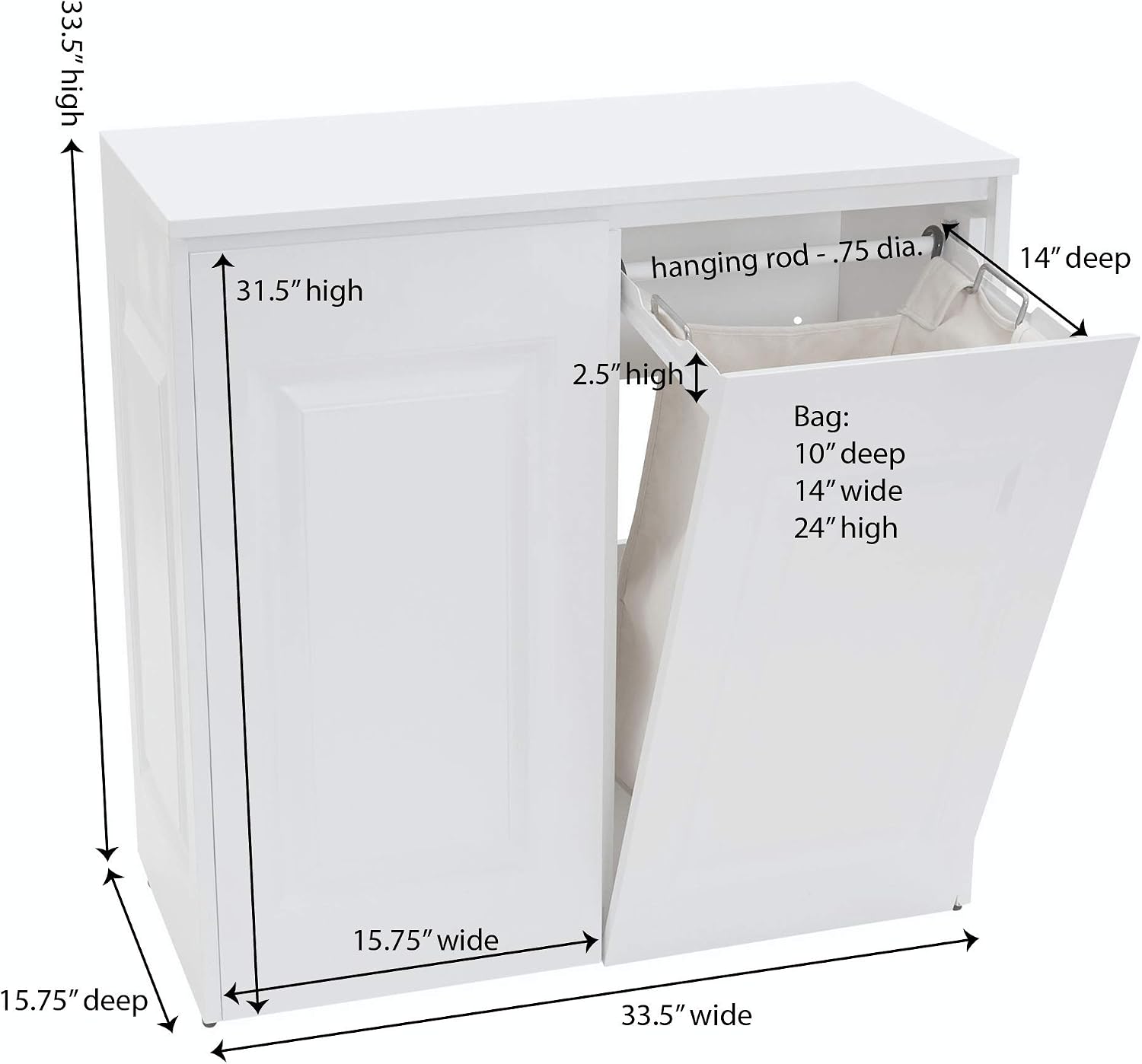 Household Essentials Steel Frame Tilt-Out Hamper Cabinet with Faux Wood Accents