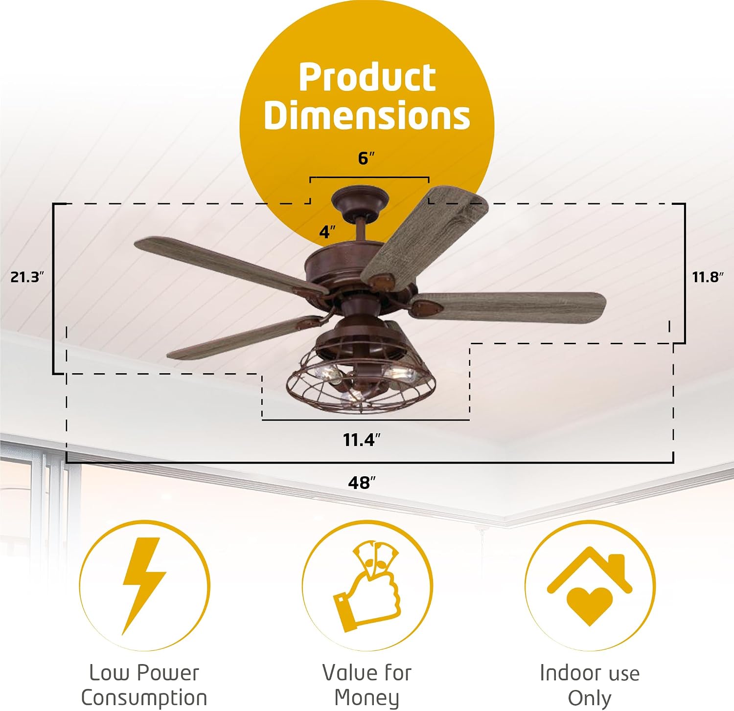 Ciata 48-inch Ceiling Fans with Lights – Smart Ceiling Fan for Bedroom/Living Room – Advanced Ceiling Fan with Remote Compatible with Alexa/Google Home – Wi-Fi Fans for Home – Barnwood Finish