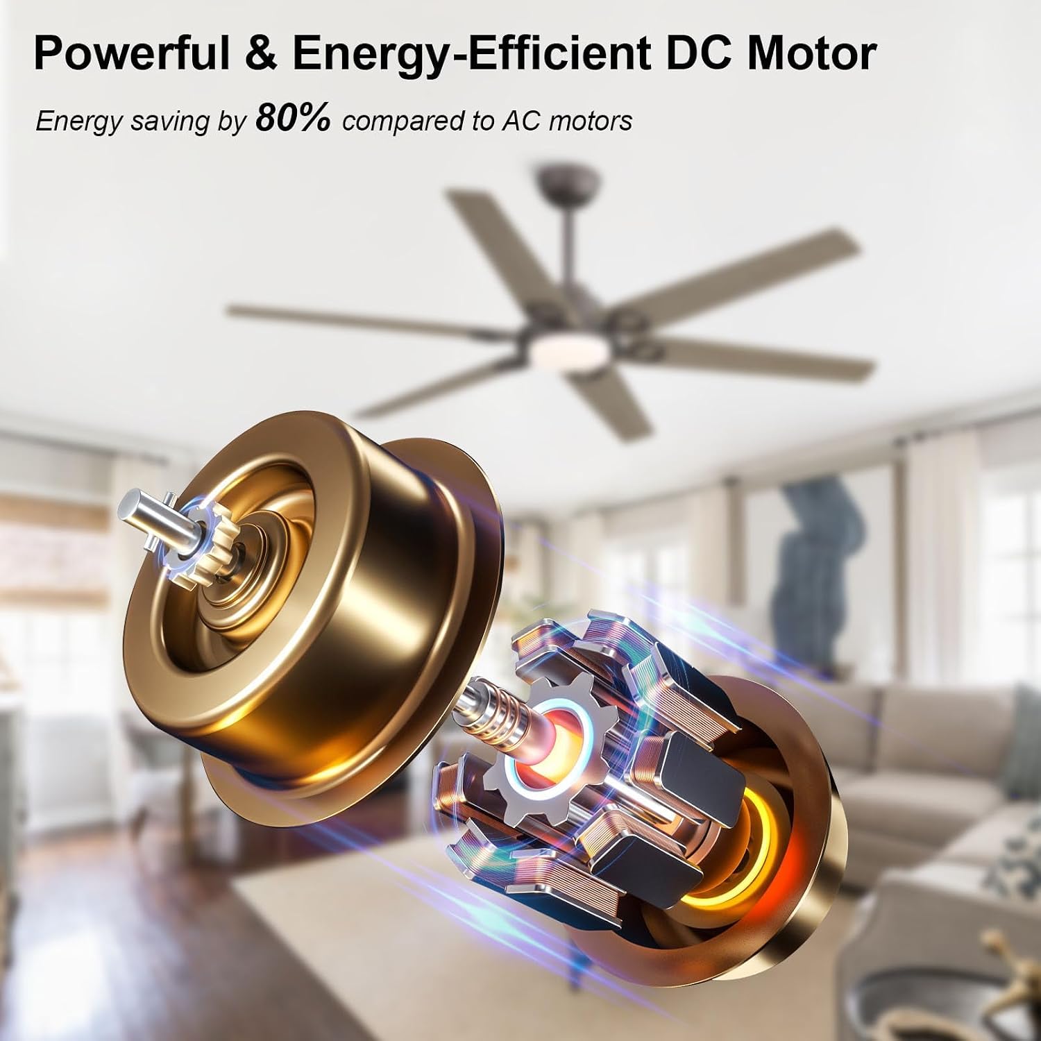 WINGBO Ceiling Fan with Lights - 64 inch Ceiling Fan with Remote,3CCT, Dimmable Light,6 Blades Modern Ceiling Fan, 6-Speed Noiseless Powerful DC Motor, ETL Listed, Indoor/Outdoor, Charcoal gray +Light