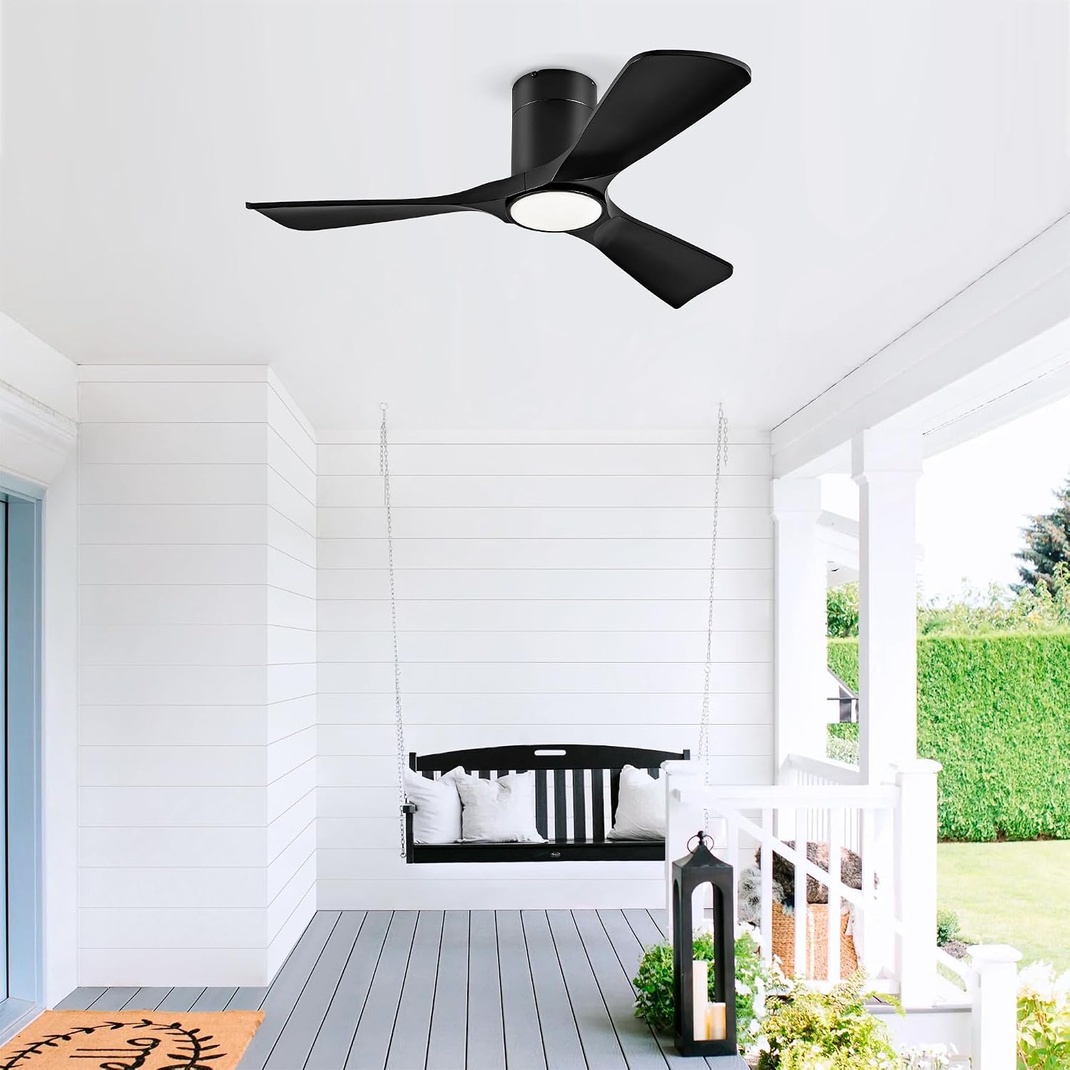 Ceiling Fan with Lights 42 Inch Flush Mount Ceiling Fan with Remote Control, ABS Blades Outdoor Ceiling Fans for Bedroom,Farmhouse,Patio,Indoor, Quiet DC Motor ZA136