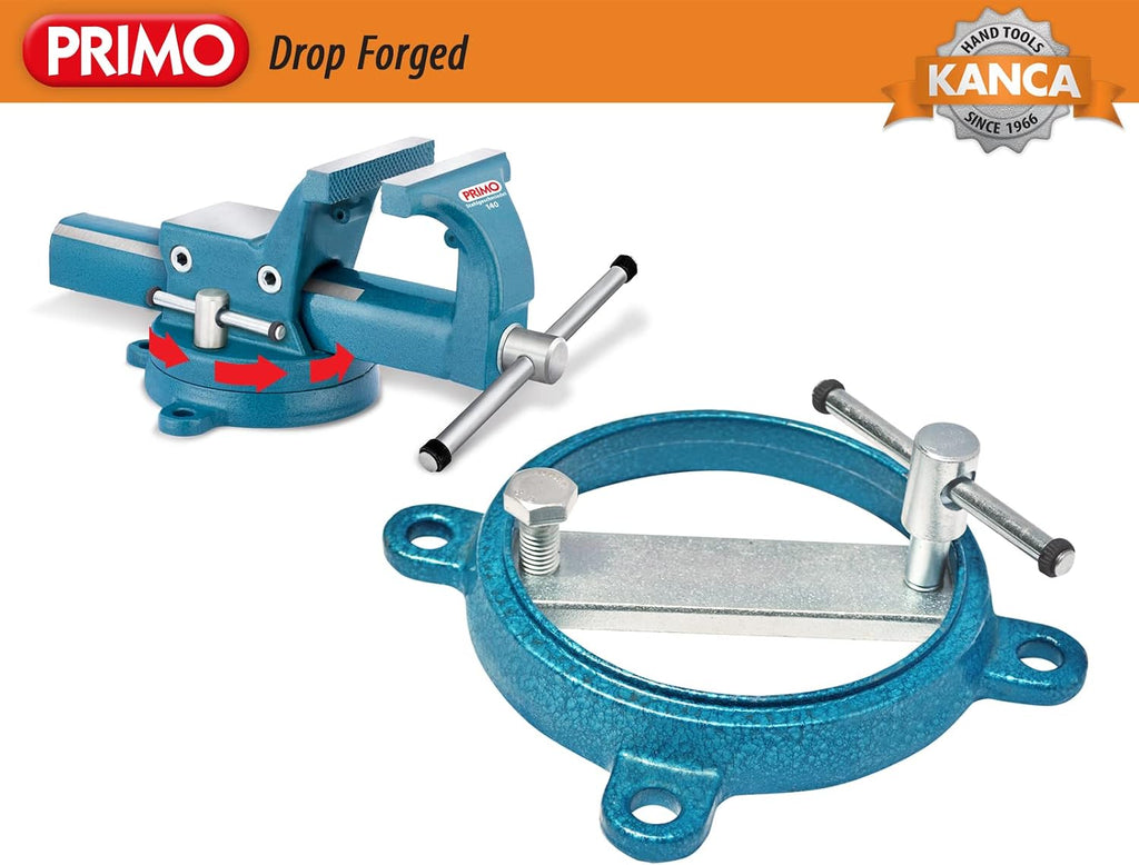 KANCA PRM-140,PRIMO PARALLEL VISE With 360° Rotating Swivel Base,Drop-Forged Bench Vise,Jaw Opening(Max) 5.6 INCH,Strong Hand Tools and Machinist Vise,Tools & Home Improvement Product,Blue Color(5.6')