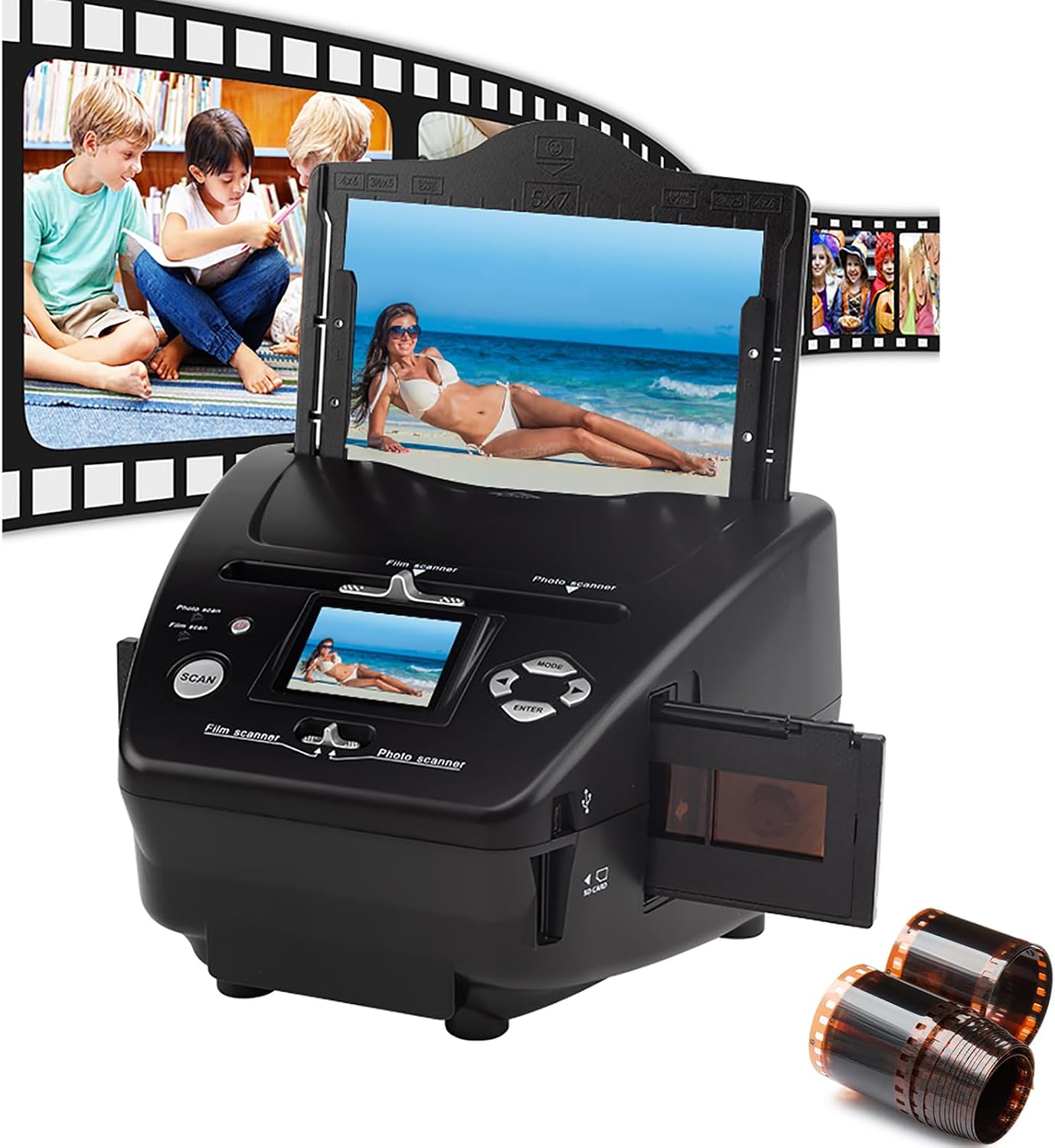 Digital Film Scanner, Slide Negative Scanner with 2.4' LCD Screen and 8.1 Mega Pixels Sensor, Converts Film, Photo and Name Cards, Built-in 128 Mb Memory and Convenient to Use, for Family