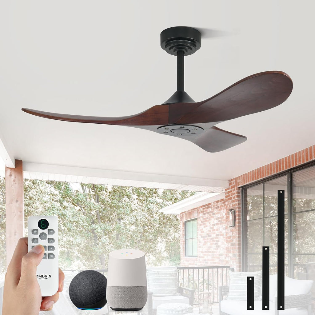 42 Inch Outdoor Ceiling Fans without Lights, Smart Wood Ceiling Fan no Light with Remote Control & Alexa/Google, Outdoor Fan for Patios Farmhouse 3 Blades High CFM Ceiling Fans Red Walnut