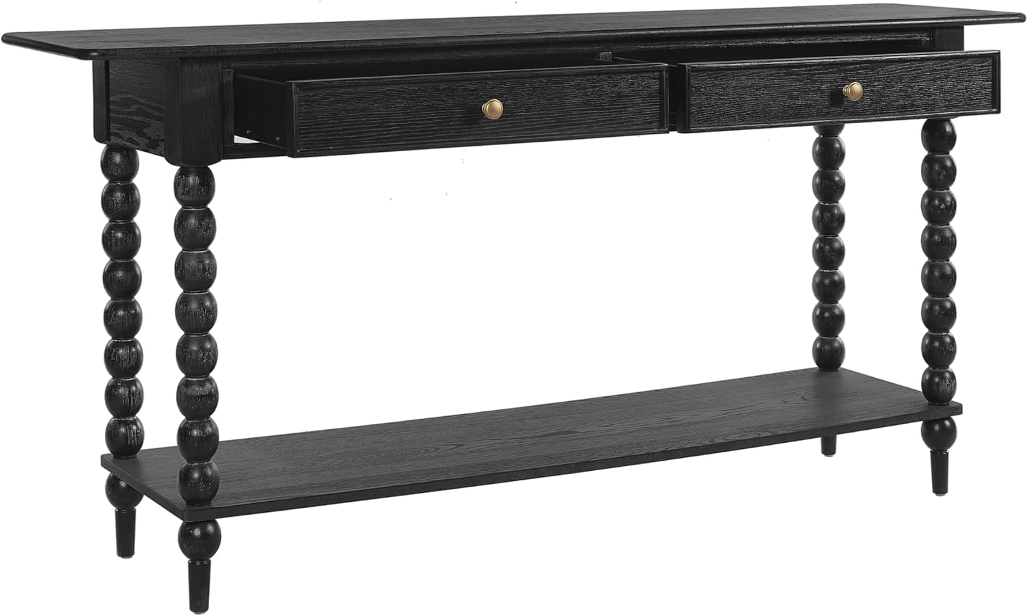 Christopher Knight Home Zeka Narrow Console Table with Storage, Wood Entryway Table with 2 Drawers and 1 Bottom Shelf, Retro Display Table with Unique Spherical Legs for Hallway, Living Room, Black