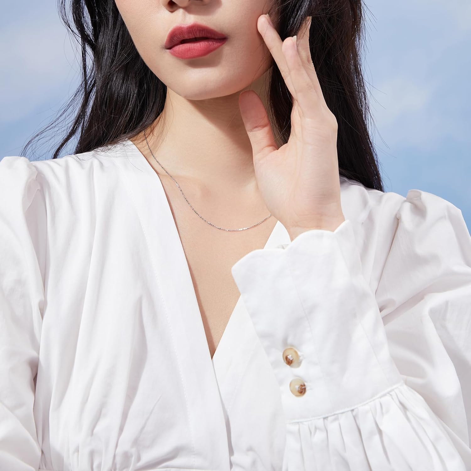 ZHOU LIU FU 18K Gold Chain Necklace for Women Cable Necklaces Dainty Choker Adjustable Thin Chains Trendy Layered Sturdy Jewelry Spring Clasp Simple Shiny Real Gold Gift
