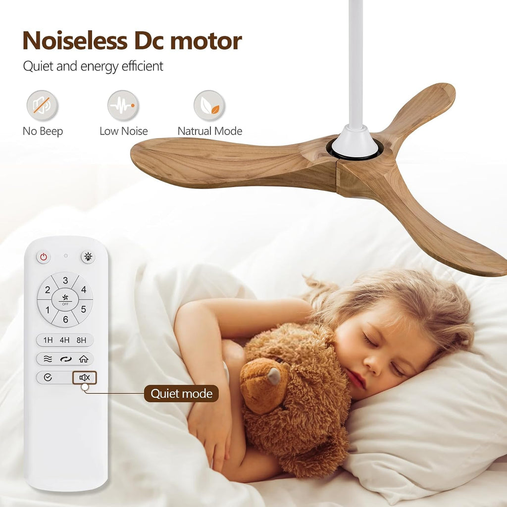 36 Inch Ceiling Fan no Light with Remote, Ceiling Fans without Lights, 3 Wooden Blades,Reversible DC Motor,6 Speeds,Outdoor Indoor Ceiling Fan for Patio Bedroom Farmhouse