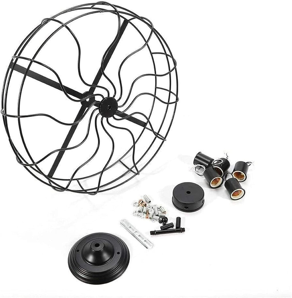Metal Fan Pendant Lamp Steampunk Industrial Vintage Ceiling Chandelier Light E27 Ceiling Lighting Fixture for Restaurant Kitchen, Retro Black Fan Style Metal Cage Ceiling Light 5-Lights