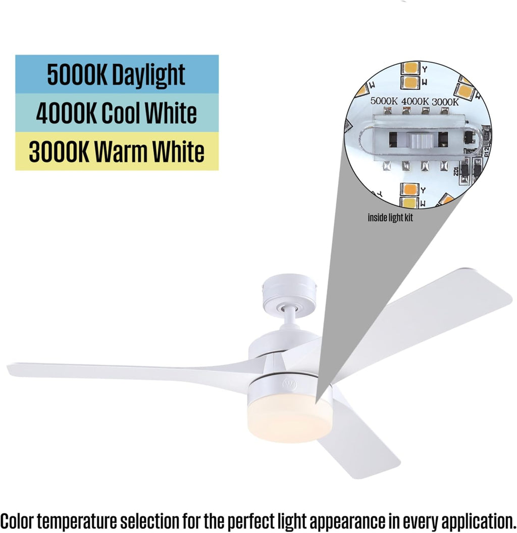 Westinghouse Lighting Alta Vista Contemporary Indoor/Outdoor Ceiling Fan, Dimmable LED Light Fixture with Opal Frosted Glass, Remote Control, 52 Inch, Matte White Finish, DC Motor