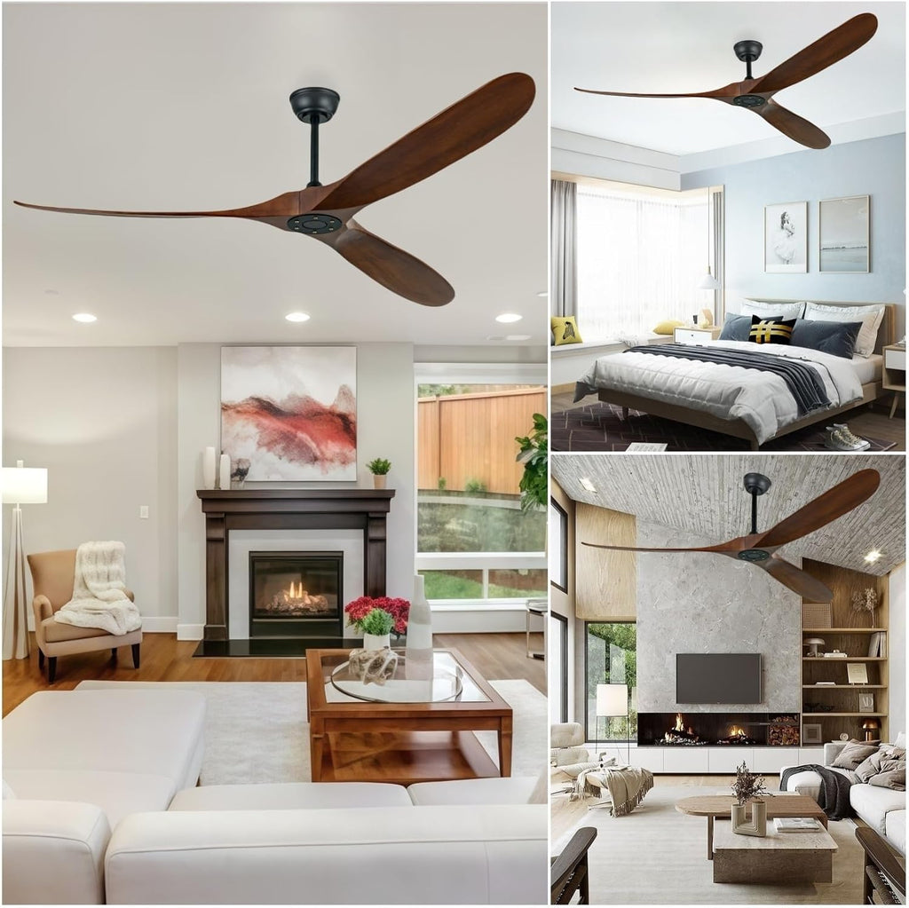 72 inch Ceiling Fan Without Light, 3 Solid Wood Blades and Remote Control, Modern Ceiling Fan No Light, Suitable for Terrace, Living Room, Farmhouse,Dining Room, Bedroom