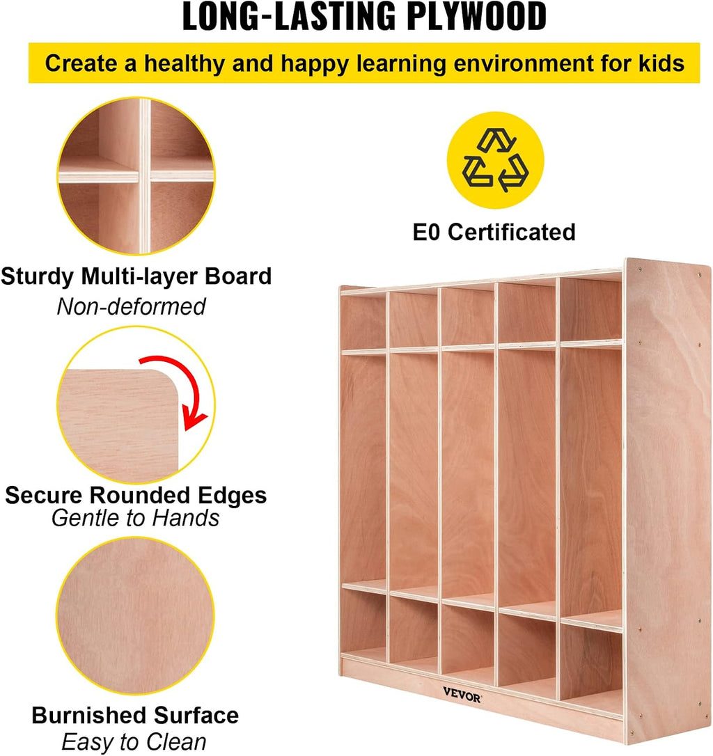 Happybuy 5-Section School Storage Locker, Wooden Storage Cabinet with 4 Casters, Classroom Cubbies for Storage, 15mm Thick Plywood Locker for Home, Office, School,Gym, Kindergarten