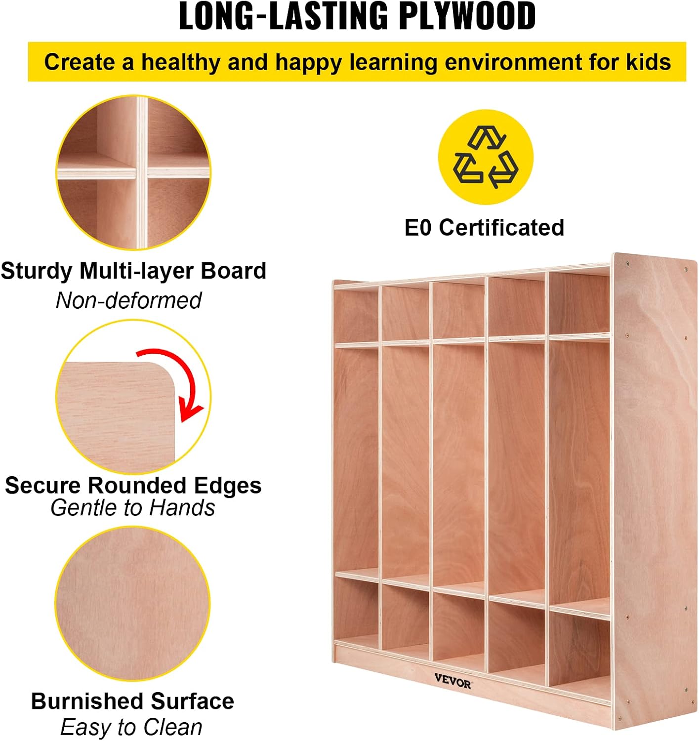 Happybuy 5-Section School Storage Locker, Wooden Storage Cabinet with 4 Casters, Classroom Cubbies for Storage, 15mm Thick Plywood Locker for Home, Office, School,Gym, Kindergarten