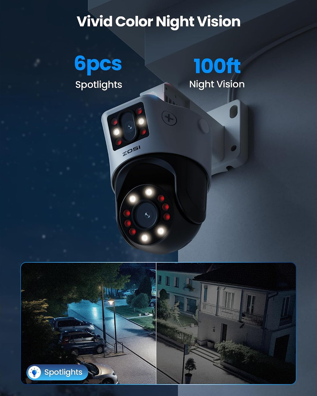 ZOSI 2 x C298 Pro 4K 8MP Dual-Lens(2x4MP) Add-on Security PoE IP Camera Outdoor, 360 View PT Camera, Person/Vehicle Detect, Spotlight Siren Alarms, Color Night Vision,Only Work with ZOSI PoE NVR