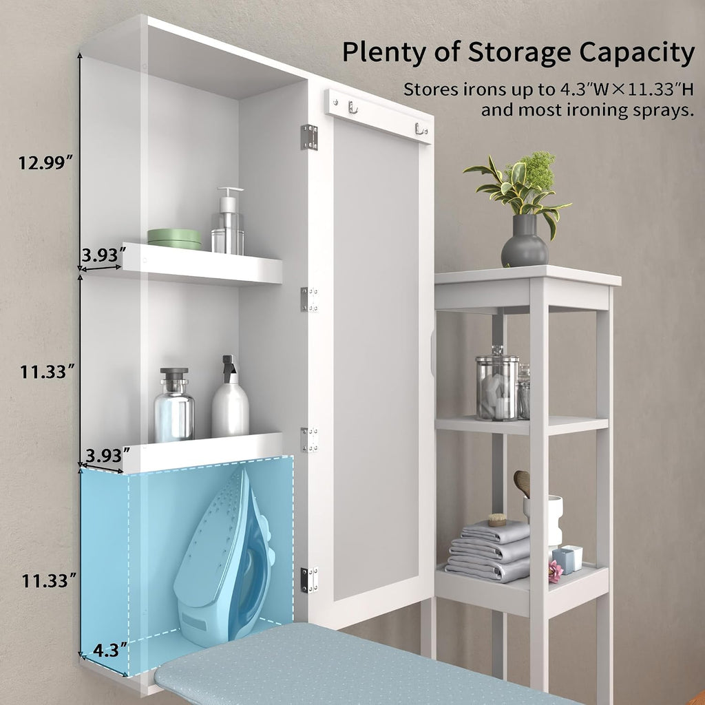 Wall Mounted Ironing Board with Storage Cabinet,Built in Ironing Board & Folding Support Leg, Wall-Mounted Mirrors for Home, Apartment & Small Spaces