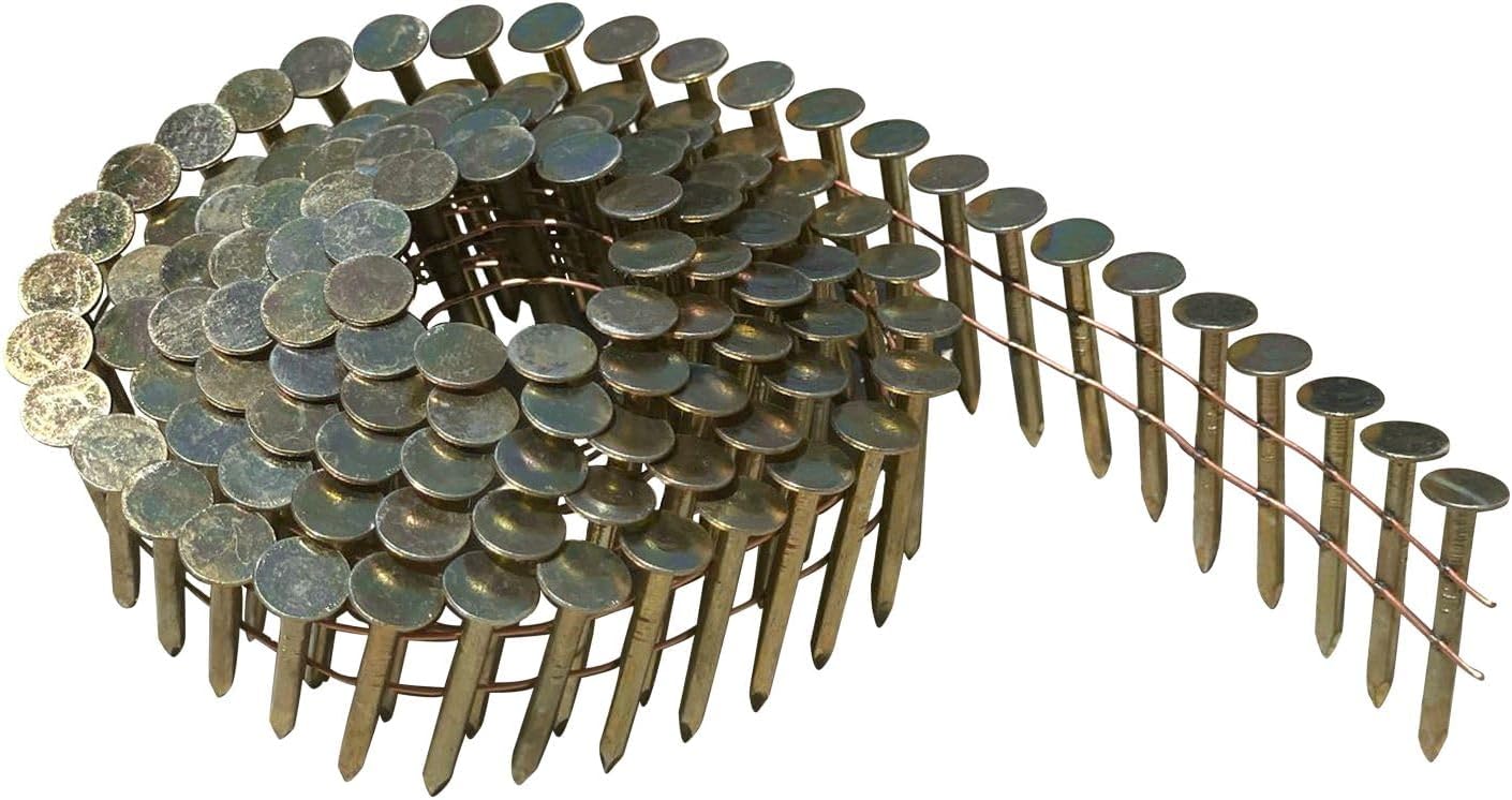 Sandbaggy 1-1/4' Coil Roofing Nails For Shingles - 15 Degree - Galvanized - Wire Collated, 11 Gauge - 120 Nails Per Coil (120)