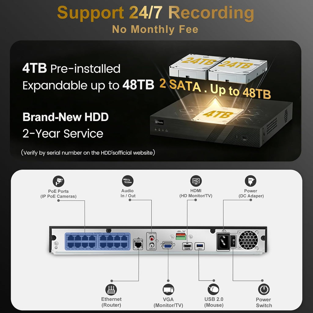 [Two Way Audio] - Anpviz 16CH 4K PoE Security Camera System, 10x 8MP Wired IP Turret Cameras Outdoor, Active Deterrent, Human Vehicle Detection, 12MP PoE NVR with 4TB HDD for Business, 0 Monthly Fees