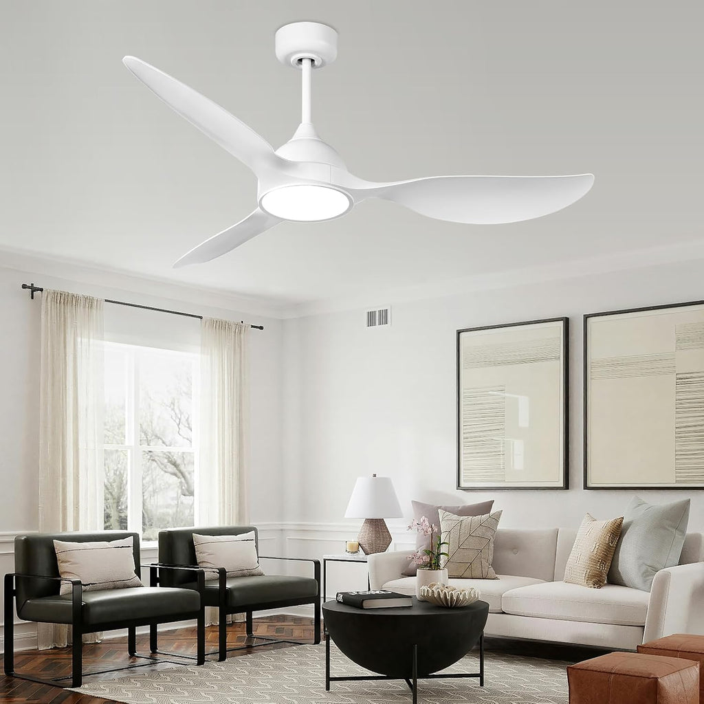 reiga 52 inch Ceiling Fans with Remote Control and Led Lights, Modern Quiet Reversible DC Motor Fan, 3 Blade High Flow for Living Room Bedroom, White