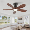 36 Inch Wood Flush Mount Ceiling Fans with Lights and Remote, Dimmable 5 Blade Wood Bedroom Ceiling Fan Outdoor Ceiling Fans for Patios Low Profile Ceiling Fan with Light for Bedroom Indoor