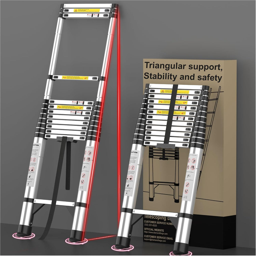 Telescoping Ladder, 16.5 FT Aluminum Extendable Ladder, 330 Lbs Capacity, Collapsible Folding Ladder for House, Roof, RV & Travel Trailer (Silver)